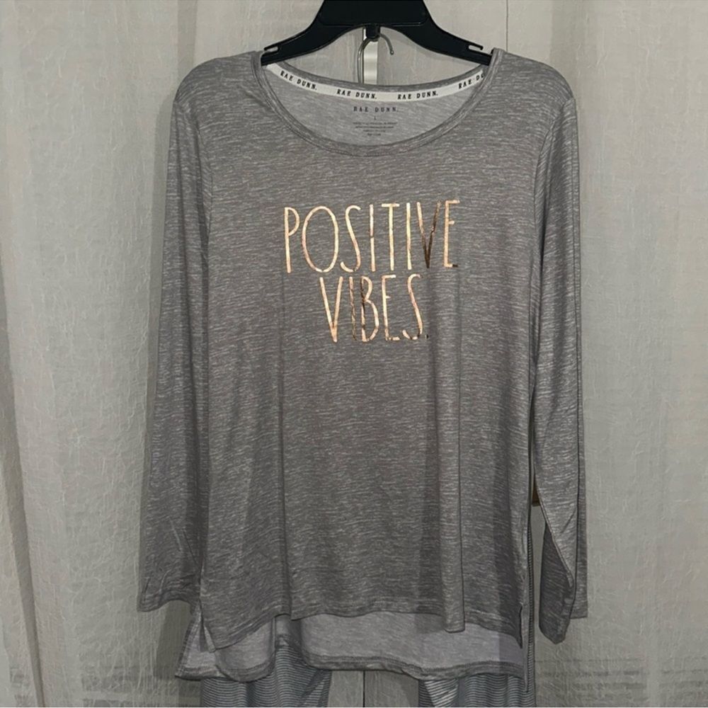 RAE DUNN. L Silver Gray White Rose Gold POSITIVE VIBES. Long Sleeve Joggers PJ